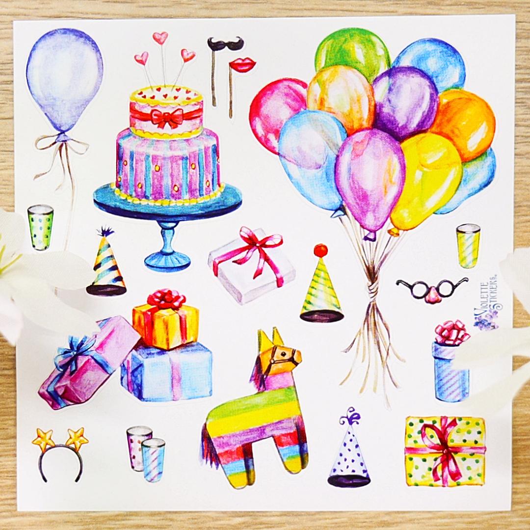 Birthday Party Stickers - Colorful Celebration Sticker Sheets
