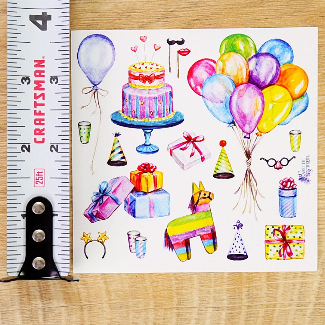 Birthday Party Stickers - Colorful Celebration Sticker Sheets