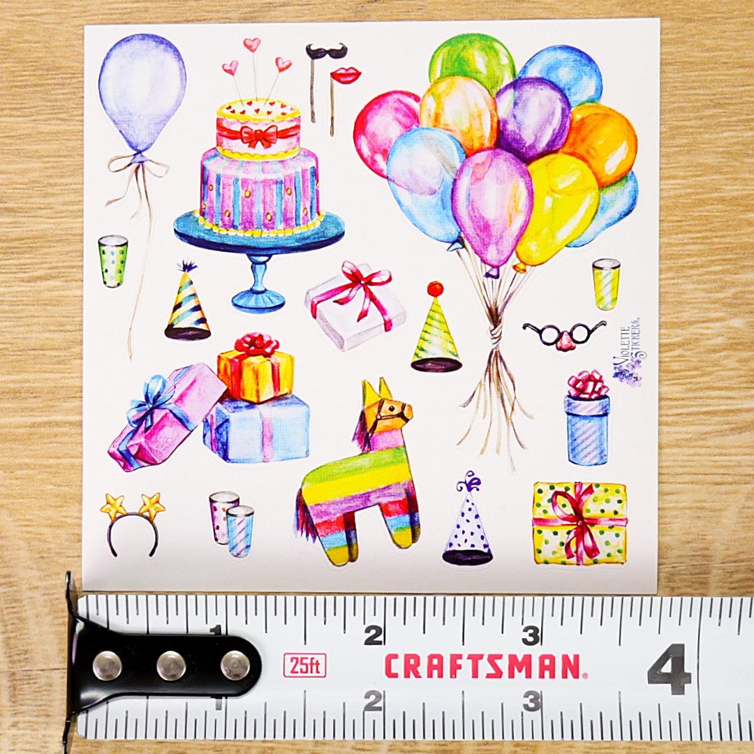 Birthday Party Stickers - Colorful Celebration Sticker Sheets