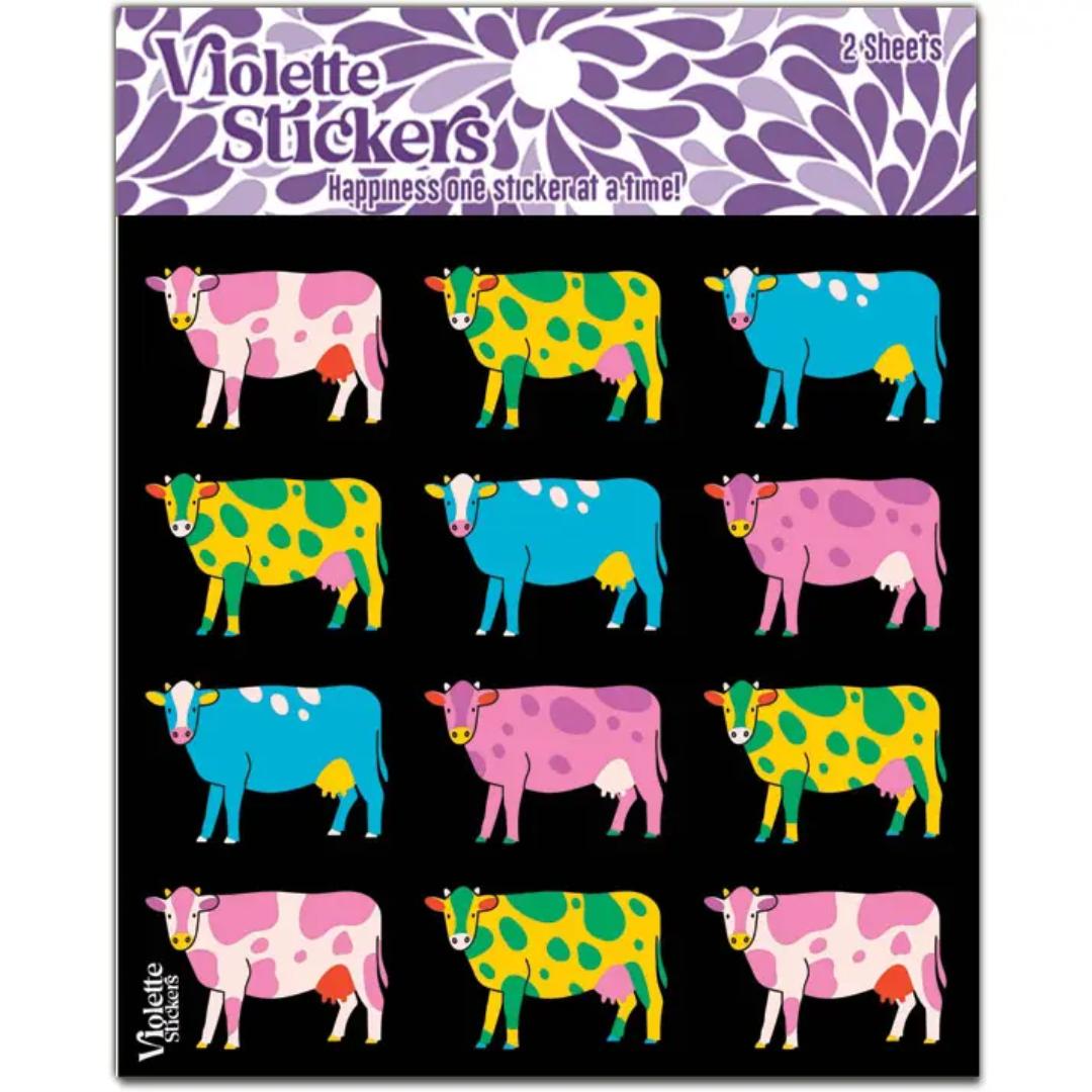 Space Cows Stickers - Neon Farm Animal Sticker Sheets