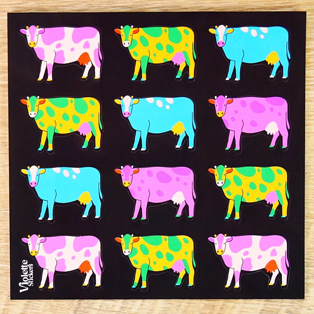 Space Cows Stickers - Neon Farm Animal Sticker Sheets