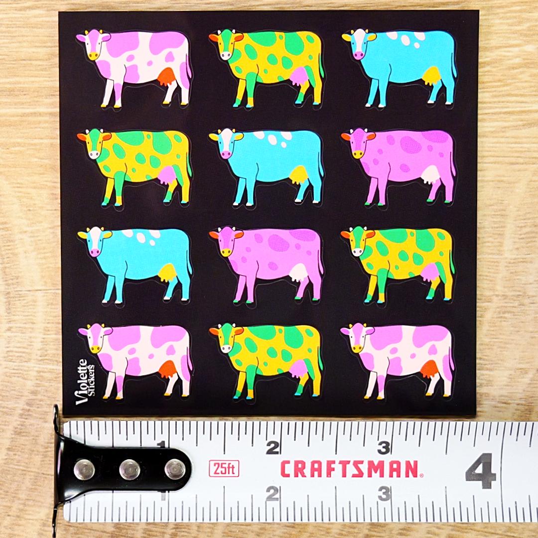Space Cows Stickers - Neon Farm Animal Sticker Sheets