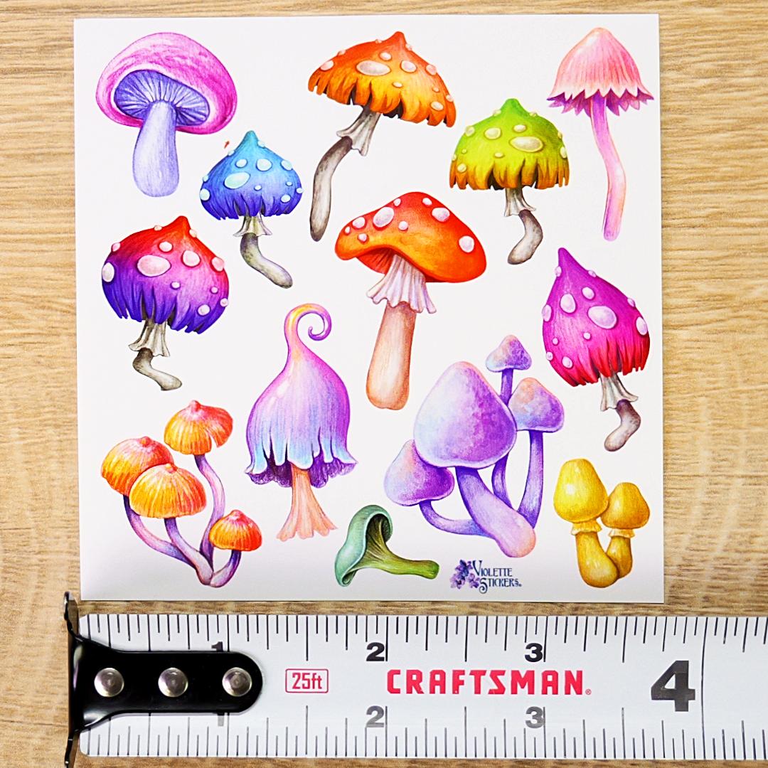Electric Mushrooms Stickers - Colorful Neon Flora Sticker Sheets