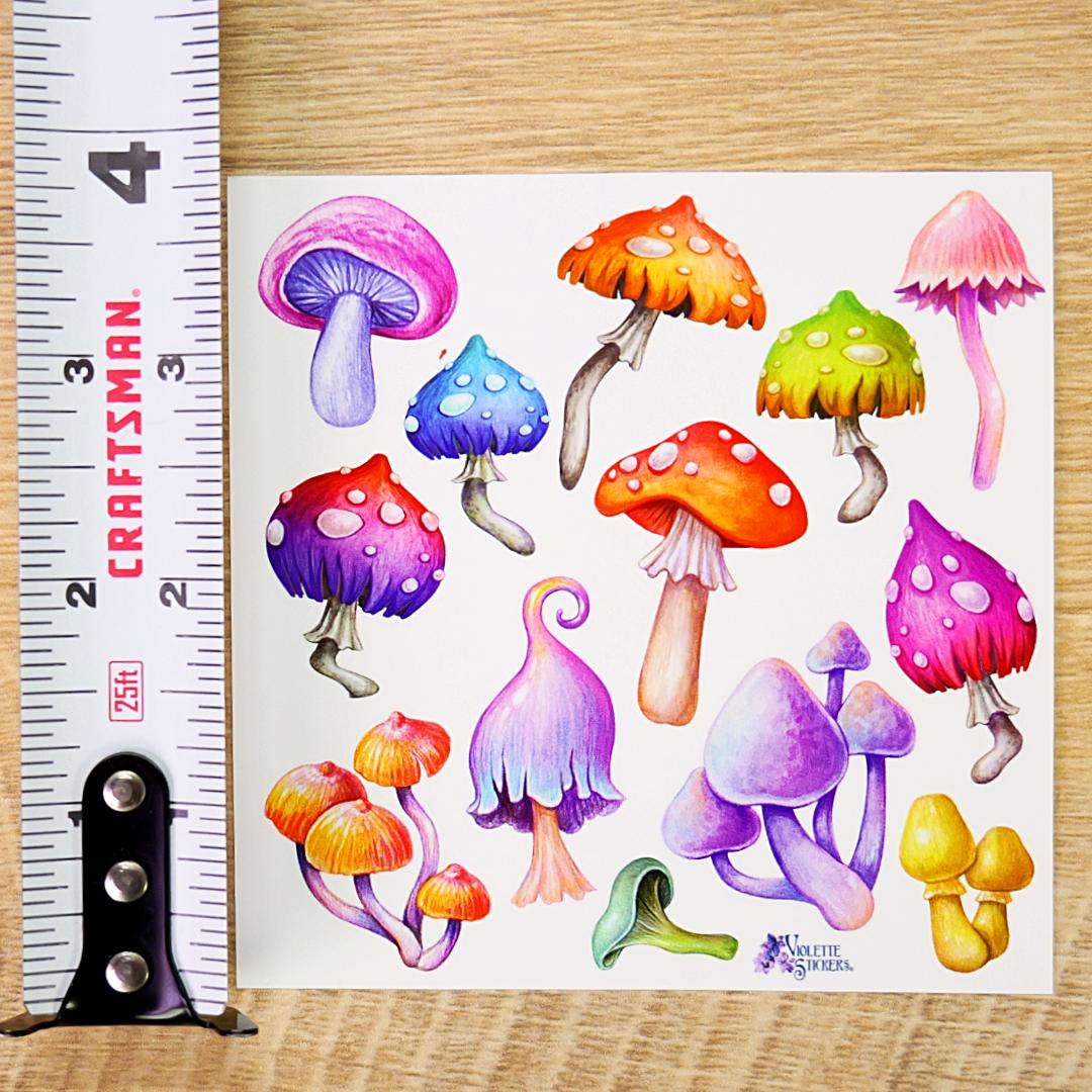 Electric Mushrooms Stickers - Colorful Neon Flora Sticker Sheets