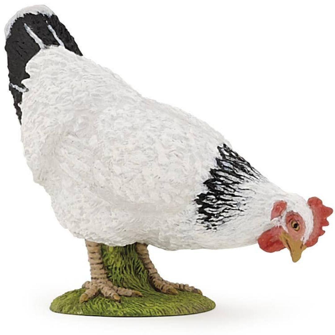 Pecking White Hen Figurine - Hand Painted Chicken Farm Animal Toy Figure - Papo 51160
