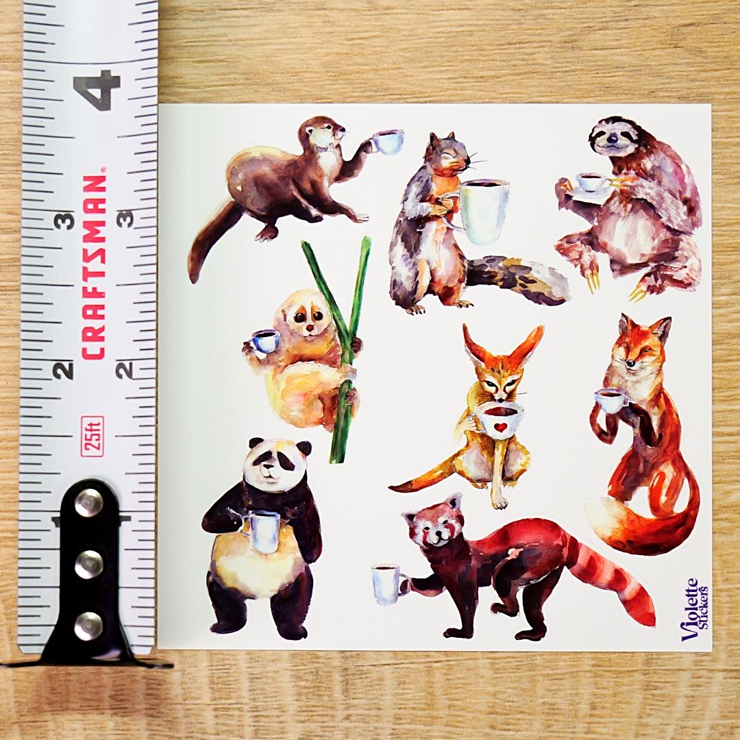 Coffee Break Stickers - Animals Drinking Coffee Sticker Sheet