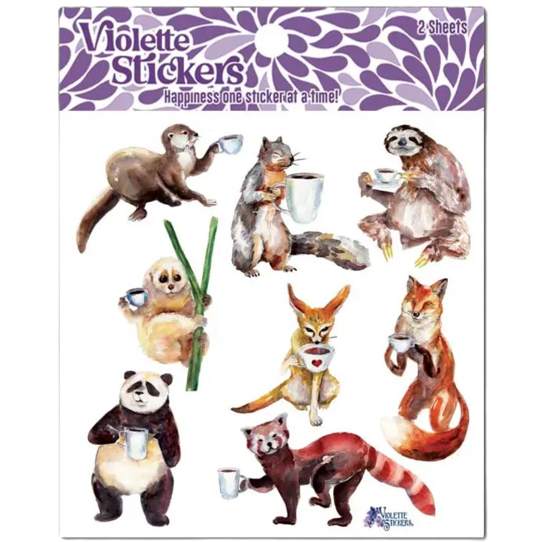 Coffee Break Stickers - Animals Drinking Coffee Sticker Sheet