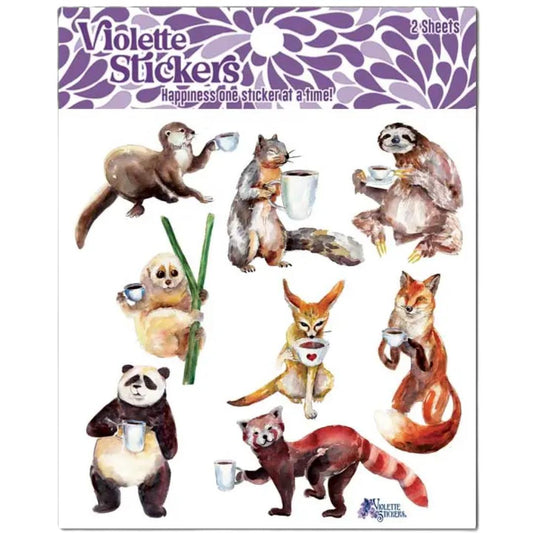 Coffee Break Stickers - Animals Drinking Coffee Sticker Sheet