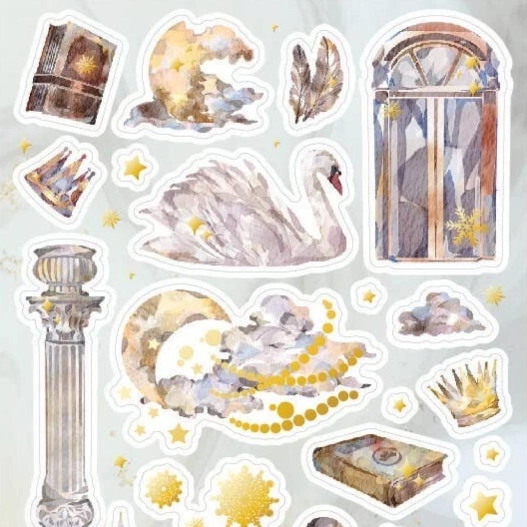 Dreamy Fairytale Stickers - Fantasy Castle & Swans Sticker Sheet