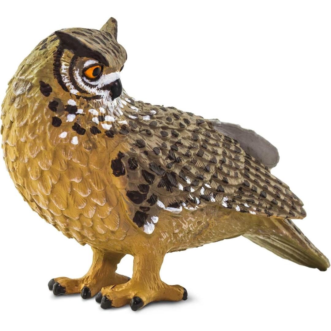Eagle Owl Figurine - Hand Painted Collectible Wild Bird Toy Figure - Safari Ltd 100364