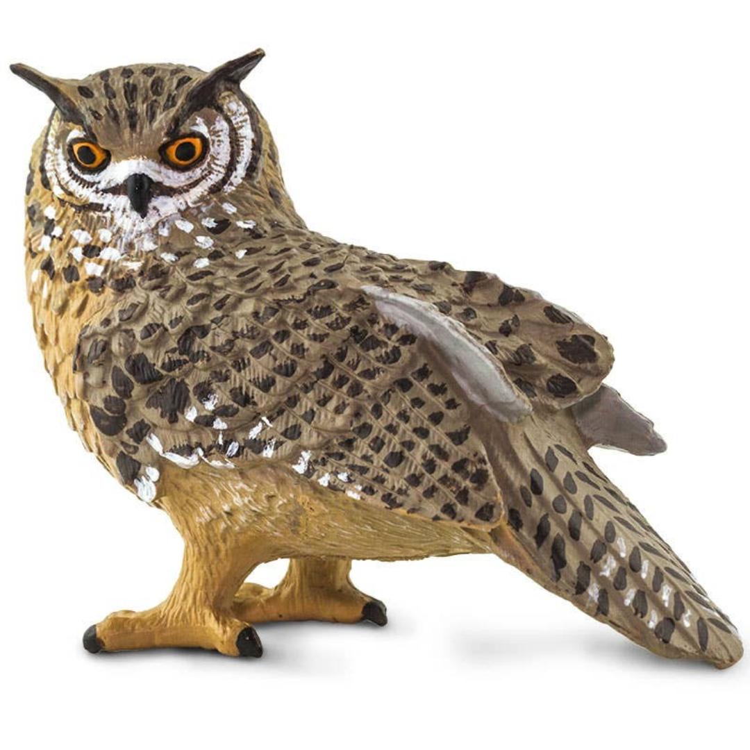 Eagle Owl Figurine - Hand Painted Collectible Wild Bird Toy Figure - Safari Ltd 100364