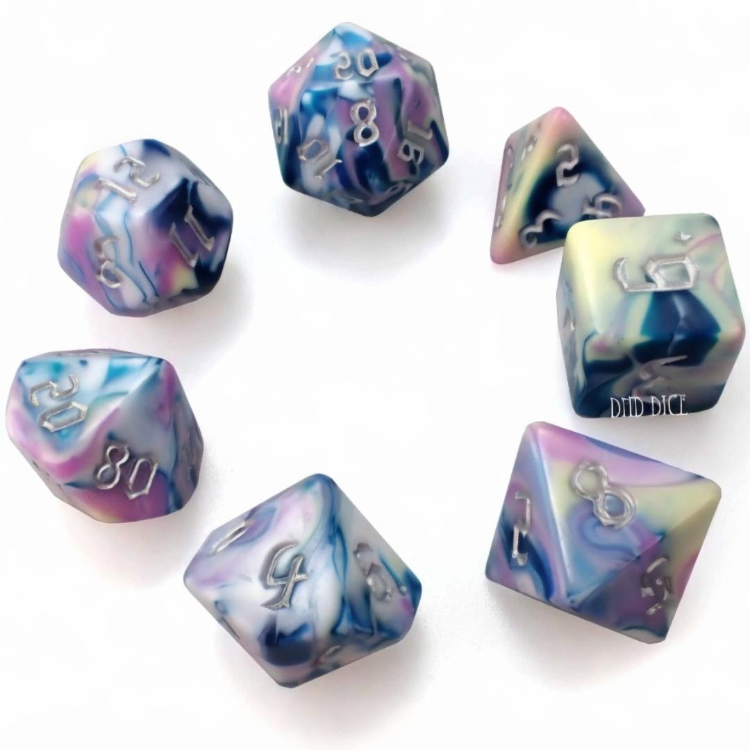 Dice Set - Modern Art - 7 Acrylic Dice - Dungeons and Dragons Tabletop Gaming