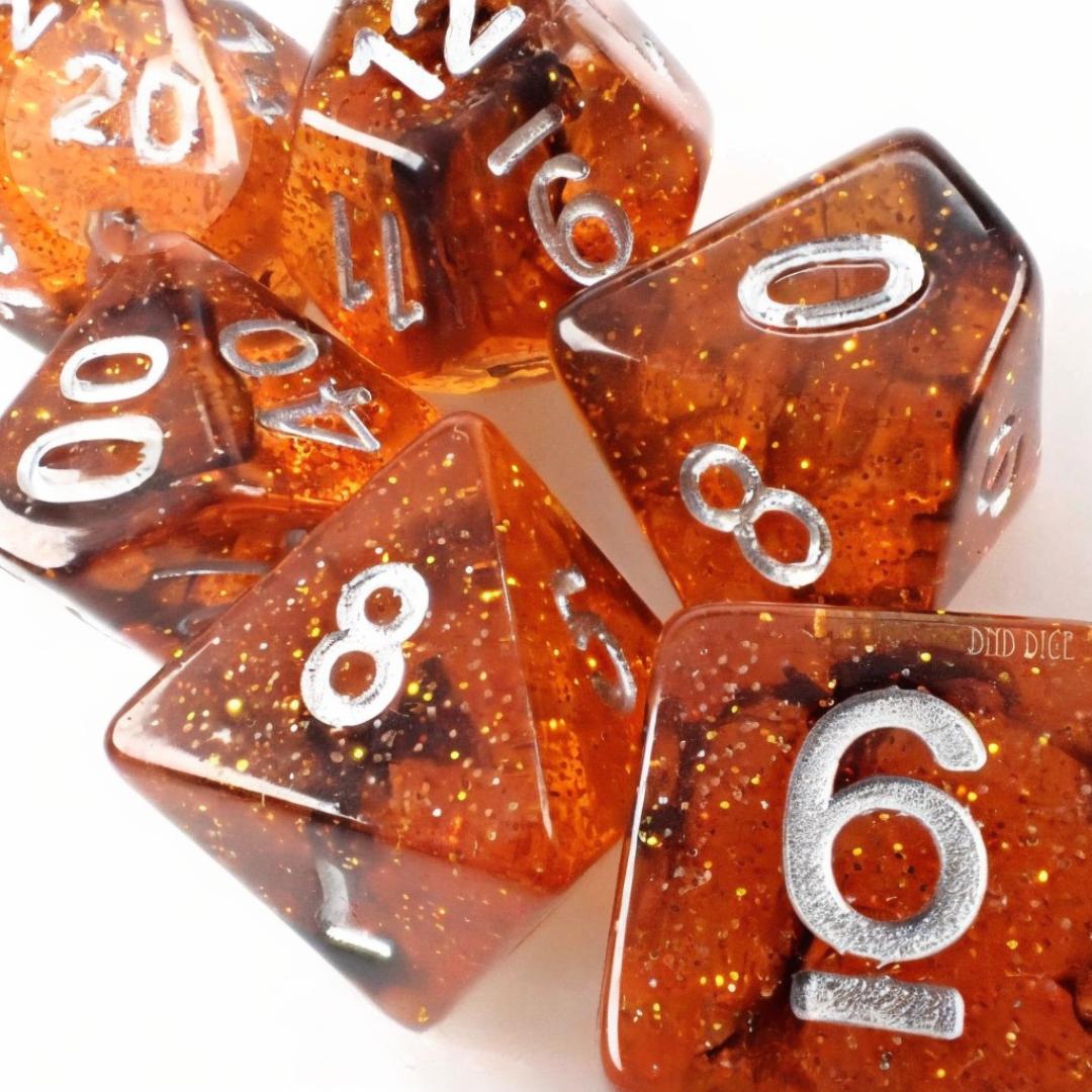 Dice Set - Eye of the Tiger - 7 Resin Dice - Dungeons and Dragons Tabletop Gaming