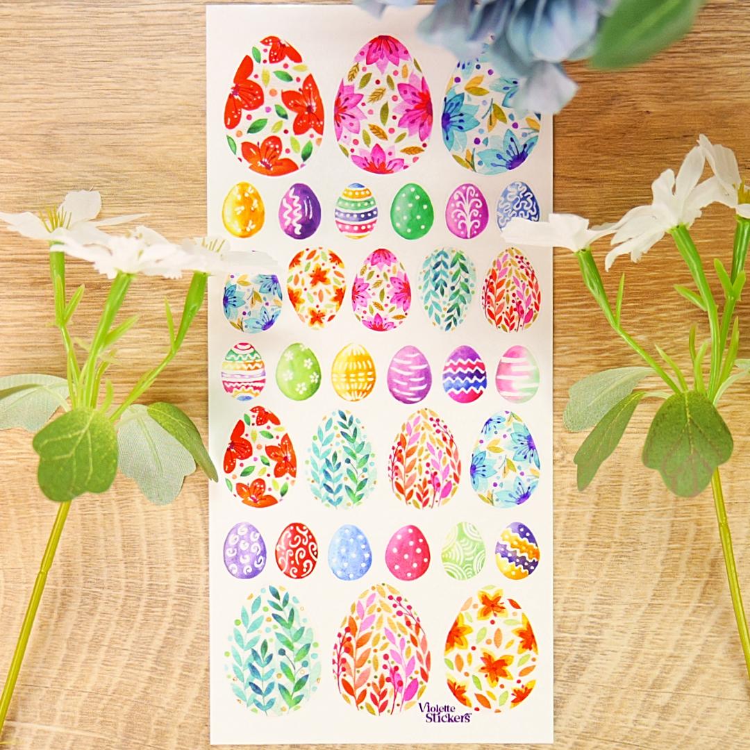 Easter Egg Stickers - Patterned Watercolor Easter Egg Sticker Sheet