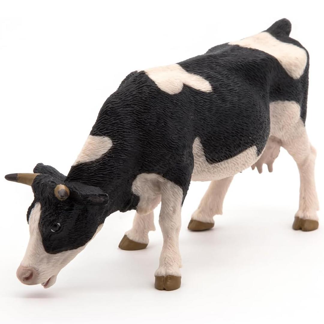 Black & White Cow Figurine - Hand Painted Farm Animal Toy Figure - Papo 51150