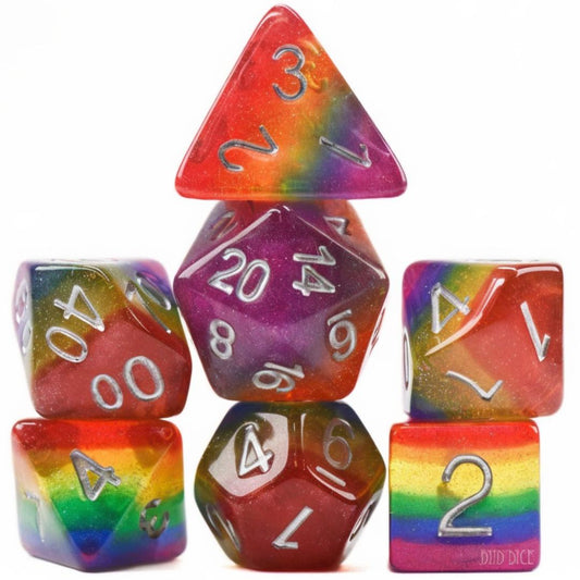 DND Dice Set - Double Rainbow - 7 Resin Dice - DND, Fantasy, RPG Tabletop Gaming