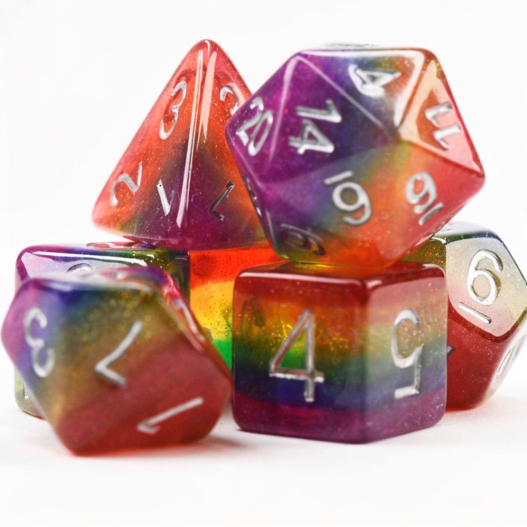 DND Dice Set - Double Rainbow - 7 Resin Dice - DND, Fantasy, RPG Tabletop Gaming