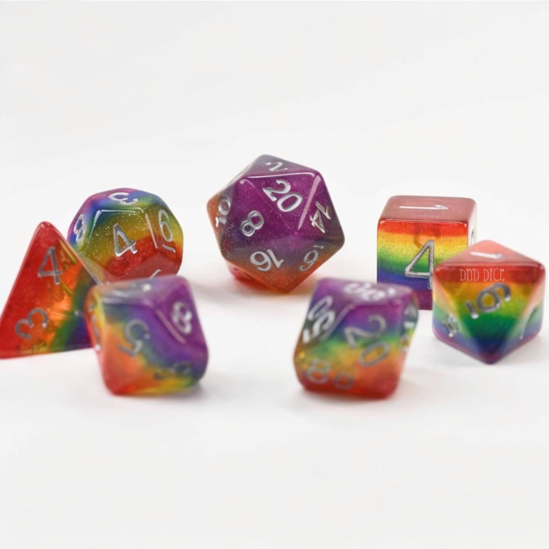 DND Dice Set - Double Rainbow - 7 Resin Dice - DND, Fantasy, RPG Tabletop Gaming