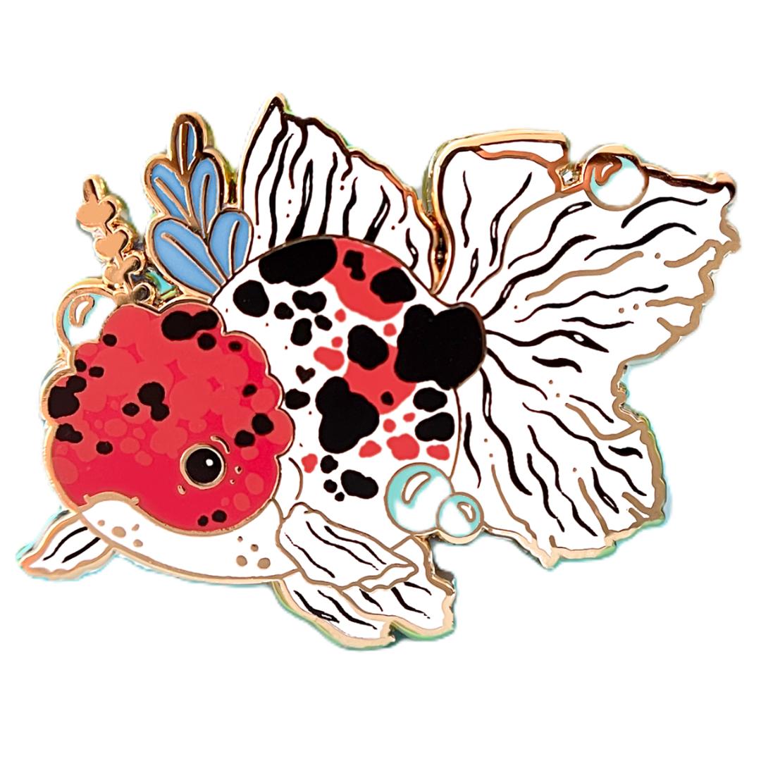 Calico Oranda Goldfish Enamel Pin - Gold Plated Brooch - New Nature Jewelry