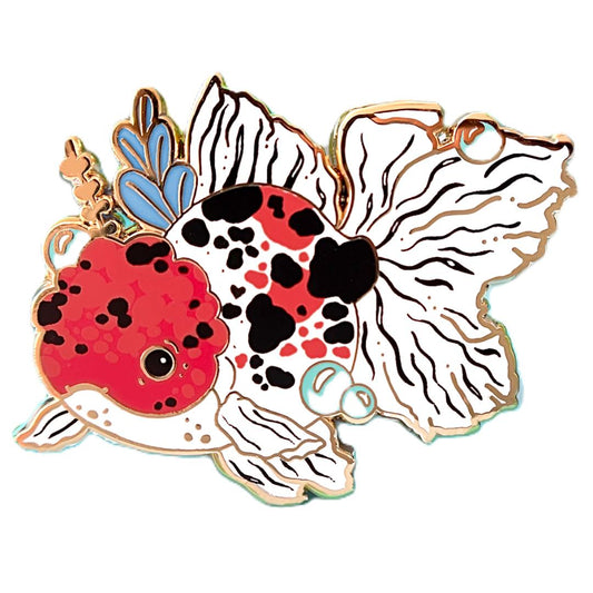 Calico Oranda Goldfish Enamel Pin - Gold Plated Brooch - New Nature Jewelry