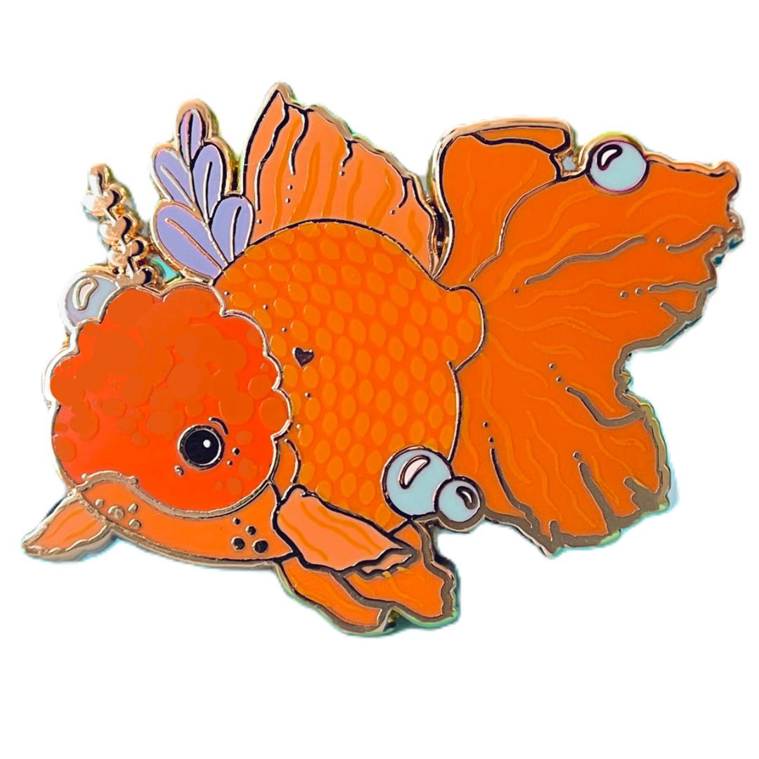 Orange Oranda Goldfish Enamel Pin - Gold Plated Brooch - New Nature Jewelry
