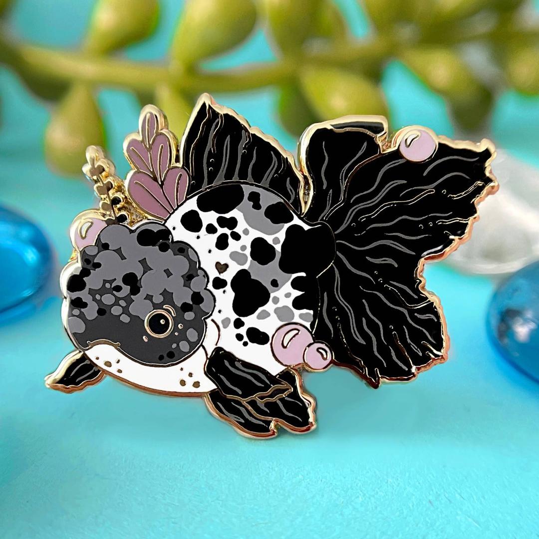 Panda Oranda Goldfish Enamel Pin - Gold Plated Brooch - New Nature Jewelry