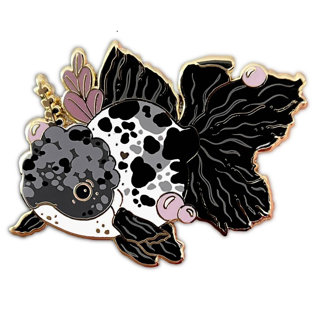 Panda Oranda Goldfish Enamel Pin - Gold Plated Brooch - New Nature Jewelry