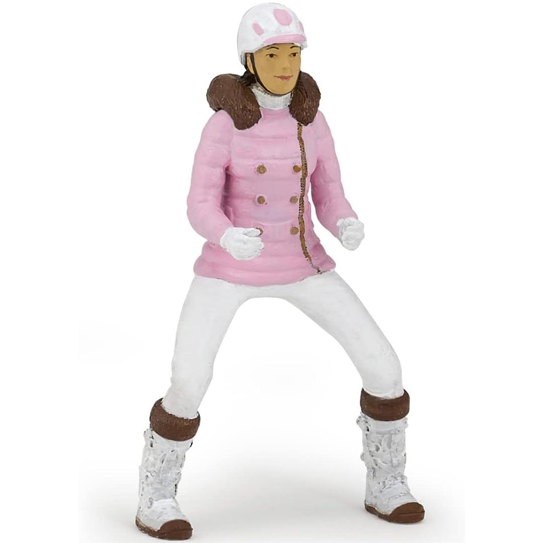 Winter Riding Girl Figurine - Hand Painted Horse Rider Toy Figure - Papo 52011