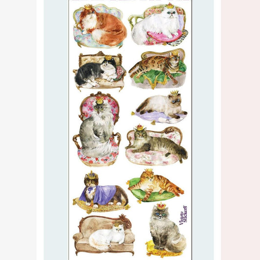 Victorian Cat Stickers - Colorful Cats on Pillows Sticker Sheet