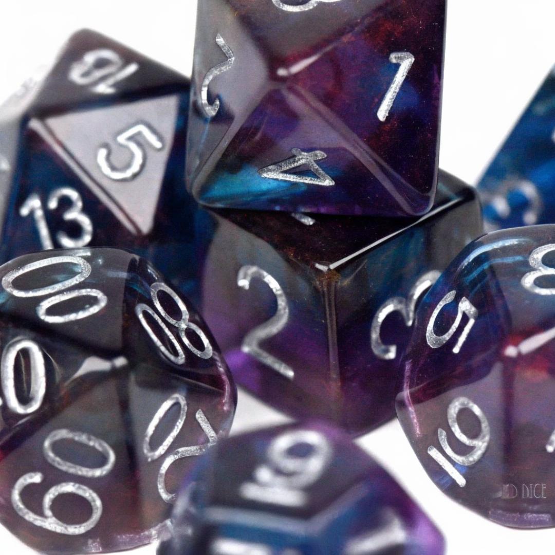 DND Dice Set - Dark Reflections - 7 Resin Dice - Fantasy RPG Tabletop Gaming