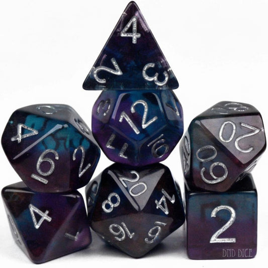 DND Dice Set - Dark Reflections - 7 Resin Dice - Fantasy RPG Tabletop Gaming
