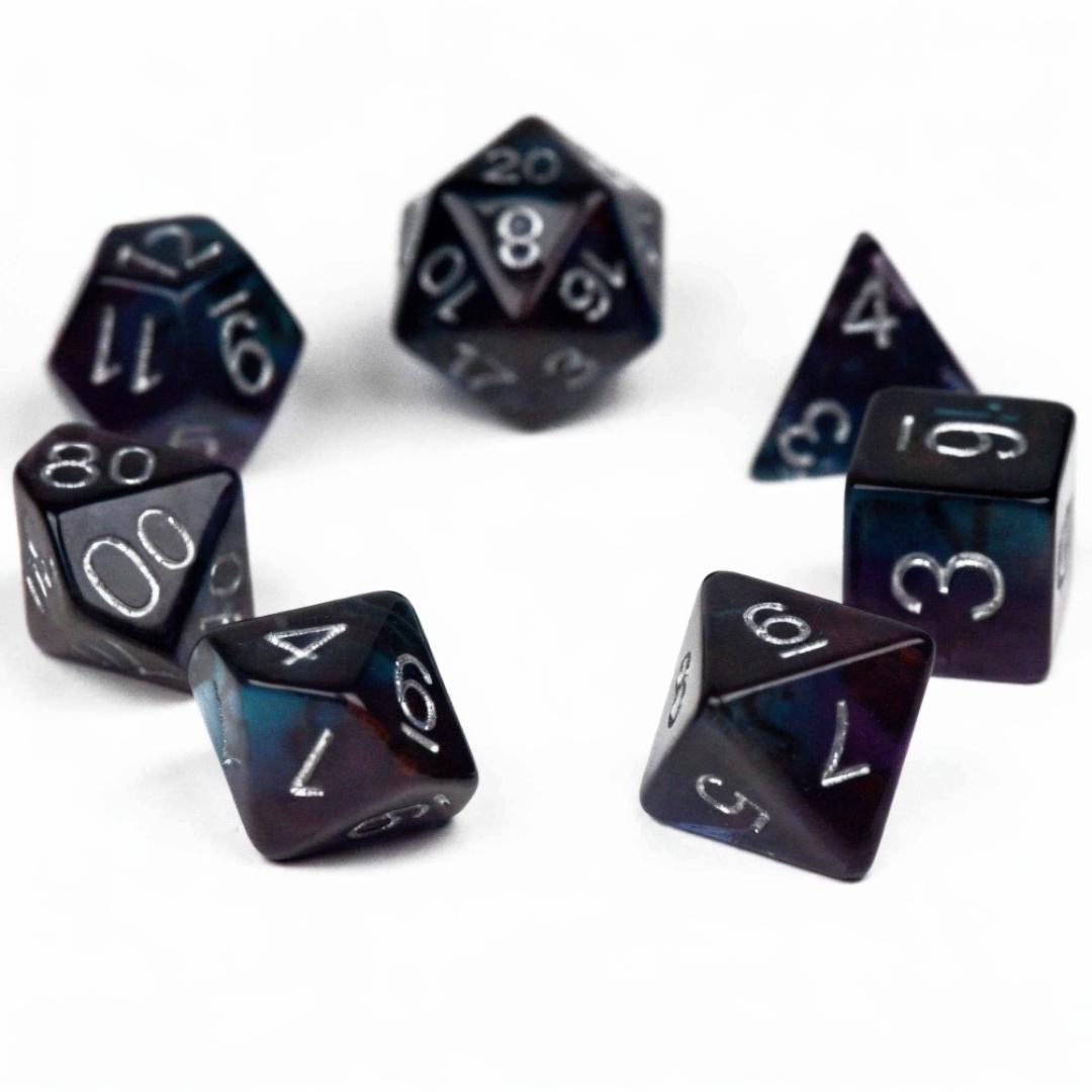 DND Dice Set - Dark Reflections - 7 Resin Dice - Fantasy RPG Tabletop Gaming