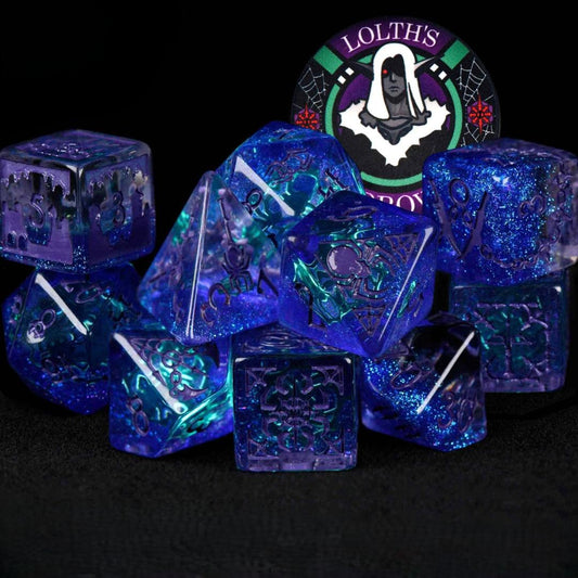 DND Dice Set - Lolth's Drow - 11 Resin Dice - RETIRED Set - Fantasy RGP Tabletop Gaming