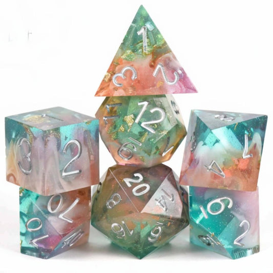 DND Dice Set - Coral Reef - 7 Handmade Resin Dice - Fantasy RPG Tabletop Gaming