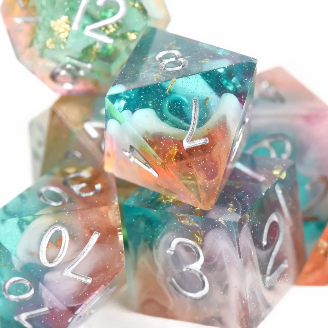 DND Dice Set - Coral Reef - 7 Handmade Resin Dice - Fantasy RPG Tabletop Gaming