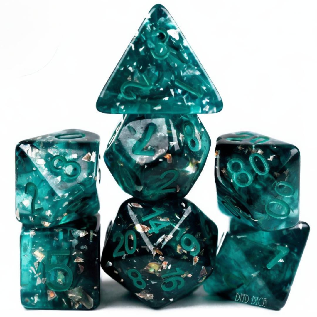 DND Dice Set - Color Spray Cyan - 7 Resin Dice - Fantasy RPG Tabletop Gaming
