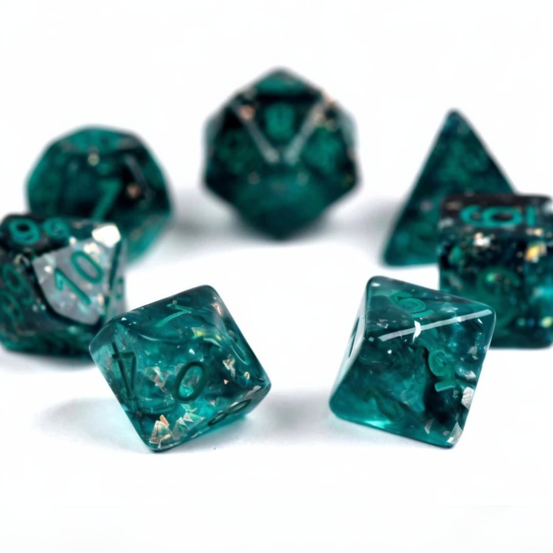 DND Dice Set - Color Spray Cyan - 7 Resin Dice - Fantasy RPG Tabletop Gaming