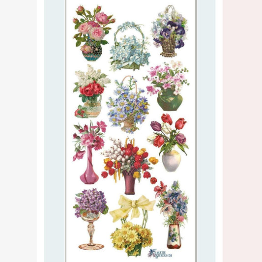Vintage Flower Stickers - Bouquet of Flowers Vase Sticker Sheet