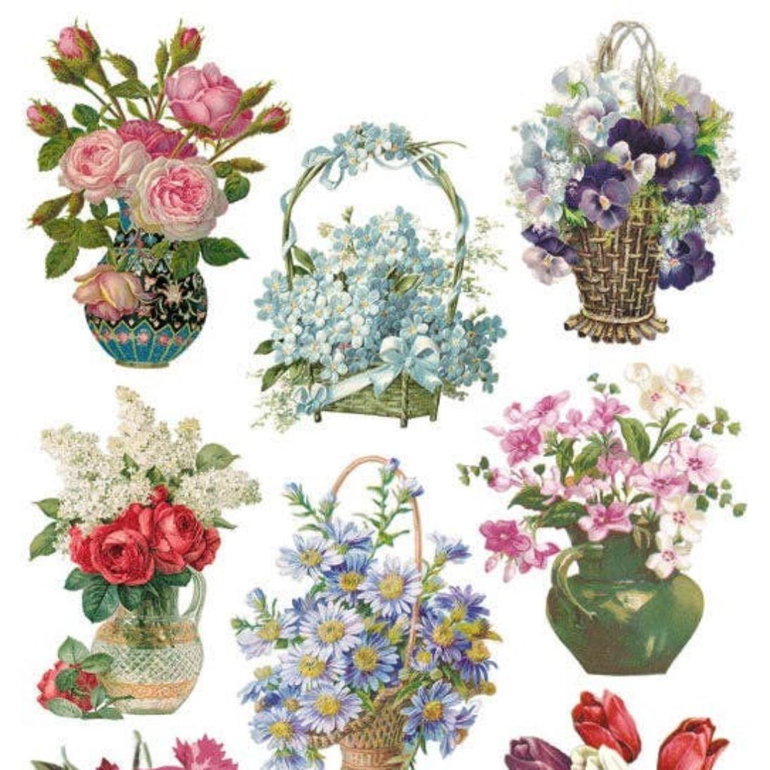 Vintage Flower Stickers - Bouquet of Flowers Vase Sticker Sheet