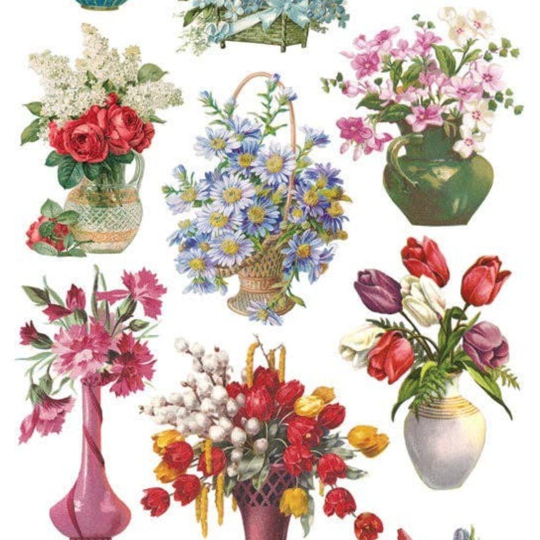 Vintage Flower Stickers - Bouquet of Flowers Vase Sticker Sheet
