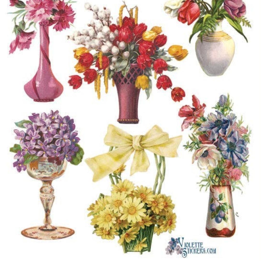 Vintage Flower Stickers - Bouquet of Flowers Vase Sticker Sheet