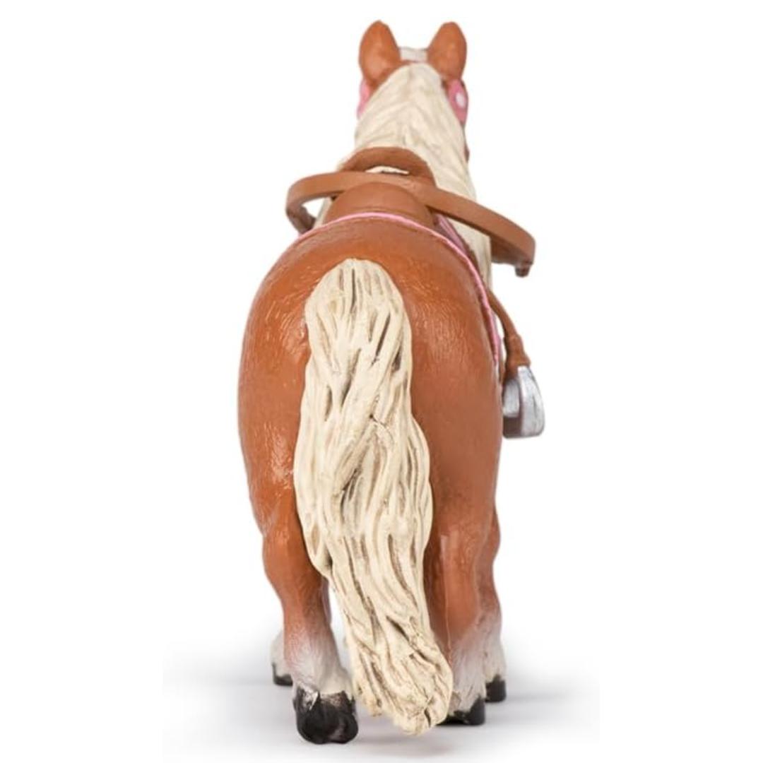 Shetland Pony with Saddle Figure - Hand Painted Collectible Farm Animal Toy Figure - Papo 51559
