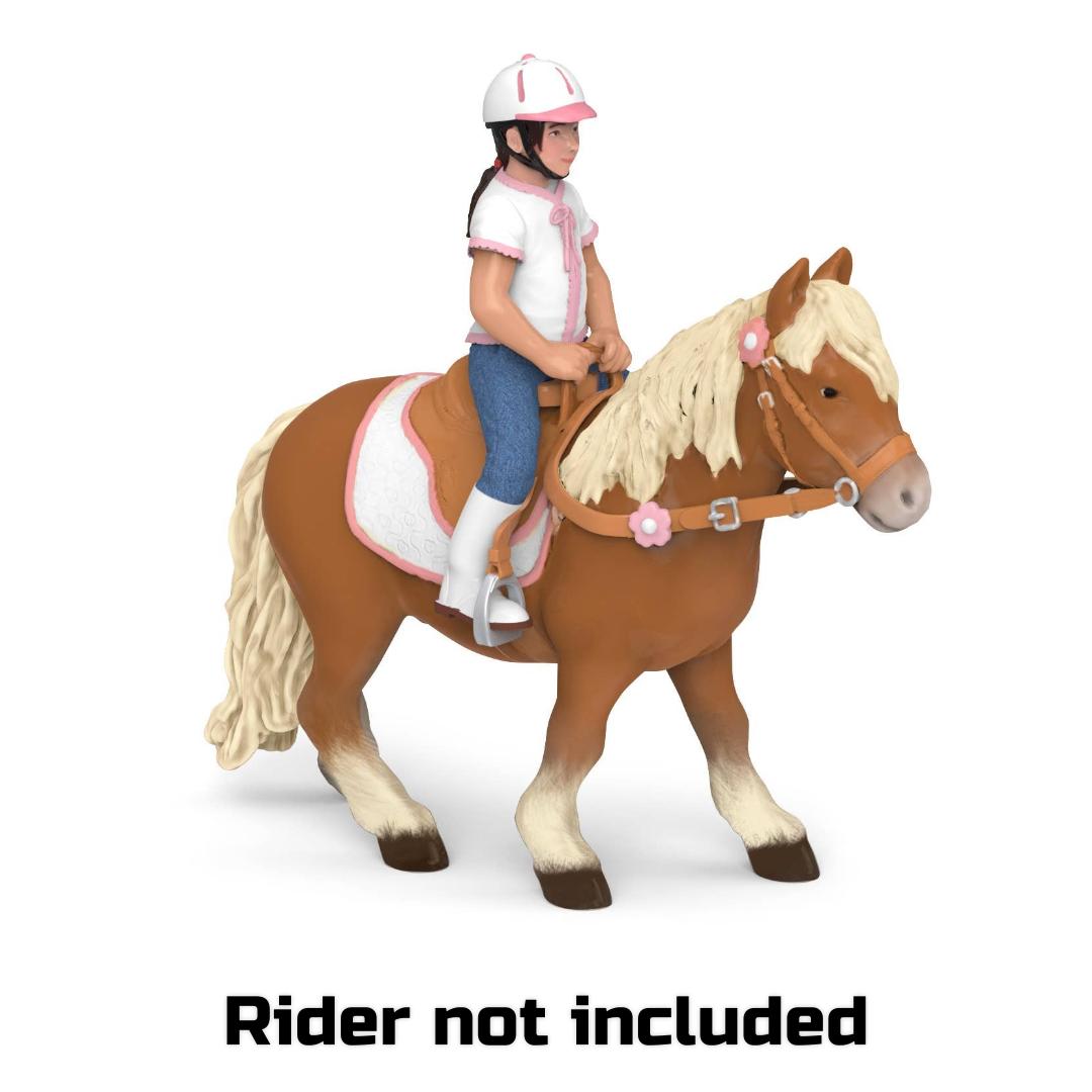 Shetland Pony with Saddle Figure - Hand Painted Collectible Farm Animal Toy Figure - Papo 51559