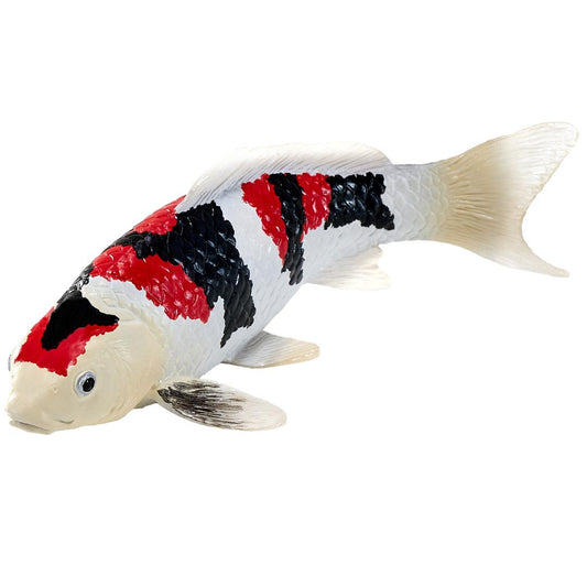 Koi Carp Fish Figurine - Showa Sanshoku Koi (Tri Colour) Hand Painted Toy Figure - Mojo