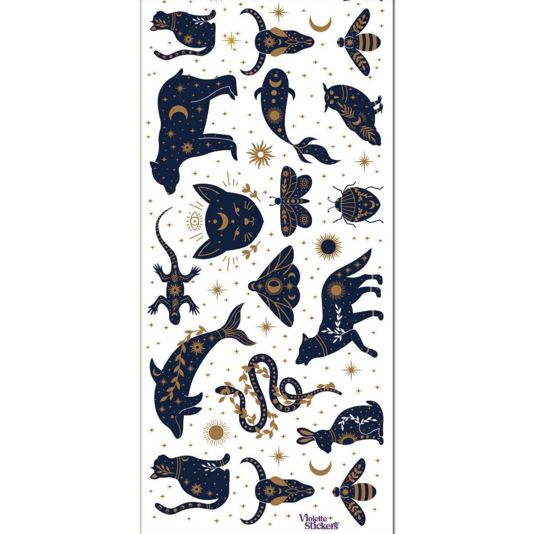 Mystical Animal Stickers - Gold Foil Celestial Sticker Sheet
