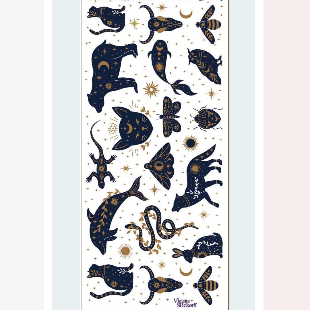 Mystical Animal Stickers - Gold Foil Celestial Sticker Sheet