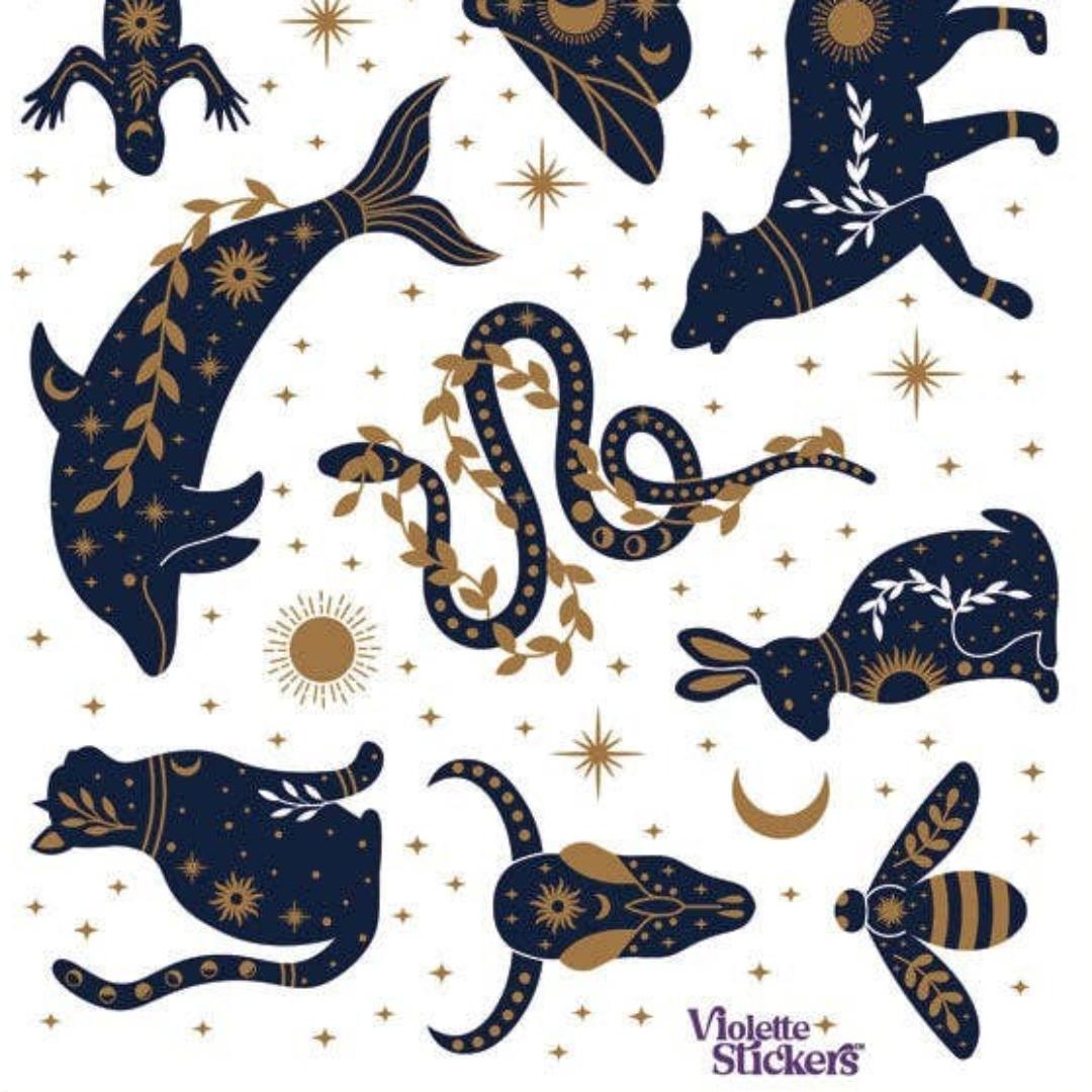 Mystical Animal Stickers - Gold Foil Celestial Sticker Sheet