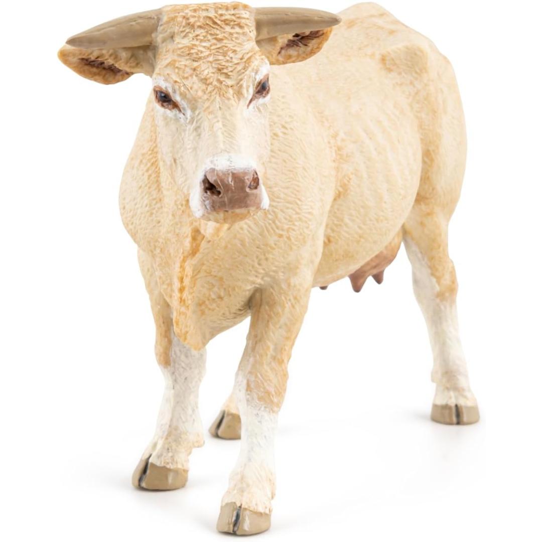 Blonde d'Aquitaine-Rind Cow Figurine - Hand Painted Farm Animal Toy Figure - Papo