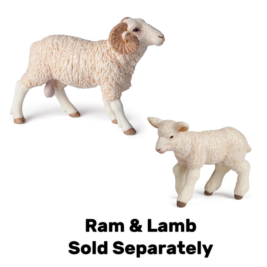 Sheep Figurine - Hand Painted Collectible Ewe Farm Animal Toy Figure - Papo
