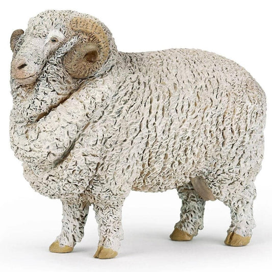 Merino Ram Sheep Figurine - Hand Painted Collectible Farm Animal Toy Figure - Papo